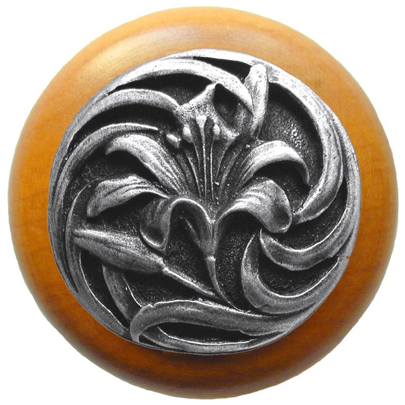 Floral Mushroom Knob, Antique Pewter / Maple Wood