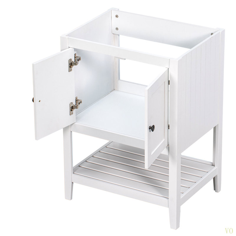 Base de meuble-lavabo 24 po seulement, structure en bois massif, armoire de rangement avec portes et tablette ouverte