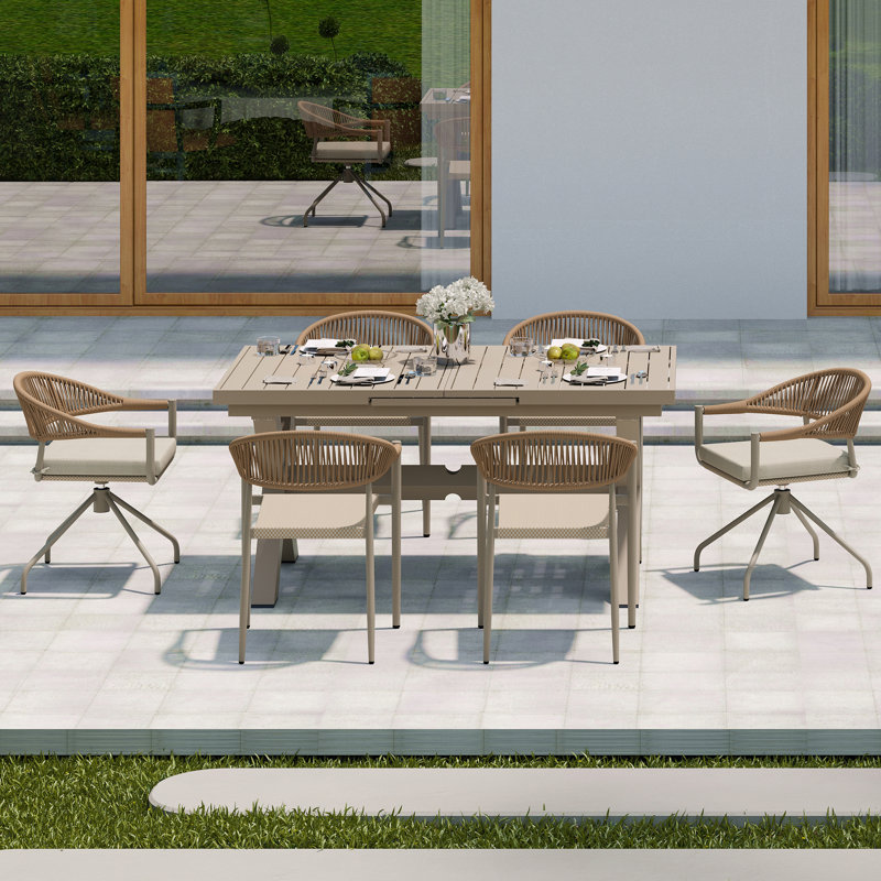 Ensemble de 6 chaises de patio empilables avec ensemble de table extensible