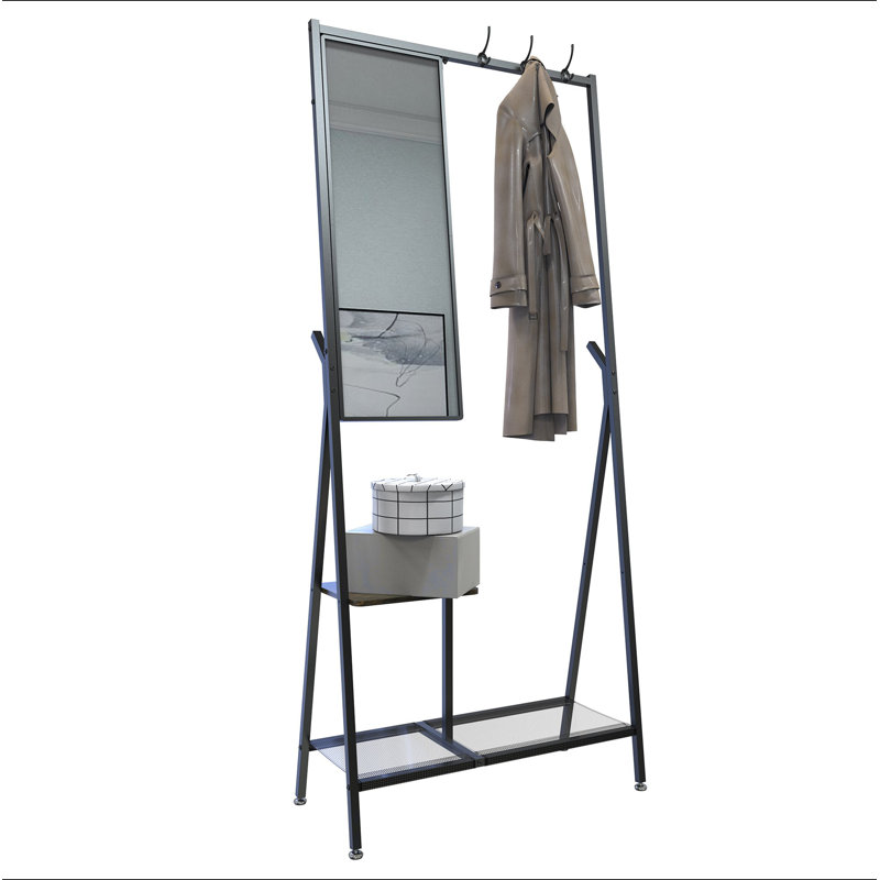 Coat Rack With Mirror, Multifunctional Hall Tree With Shoe Storage,  Aluminum Frame, For Living Room Bedroom 73X32x15 Inches, Industrial Style, Rustic Brown And Black