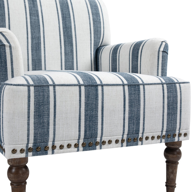 Arian 73 Cm Wide Linen Armchair, Dark Blue Stripe Linen