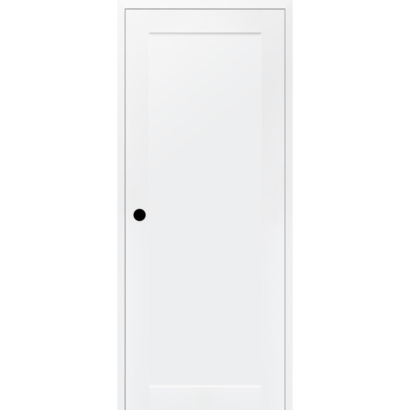 Snow White Pine Composite Single Prehung Interior Door with Satin Nickel Hinges