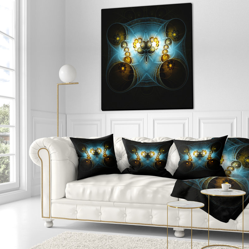 Coussin floral lumineux Abstract, 18 po x 18 po, Coussin décoratif, Bleu / doré