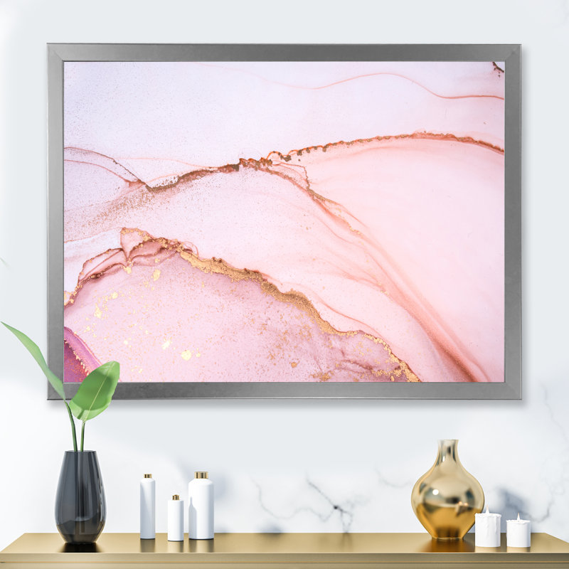 Reproduction d'art sur toile, or et rose marbré, Impression argent sur toile encadrée, H 16 po x l 32 po x P 1 po