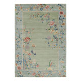 Rug & Kilim’S Oversized Chinese Art Deco Style Floral Rug In Green And Blue