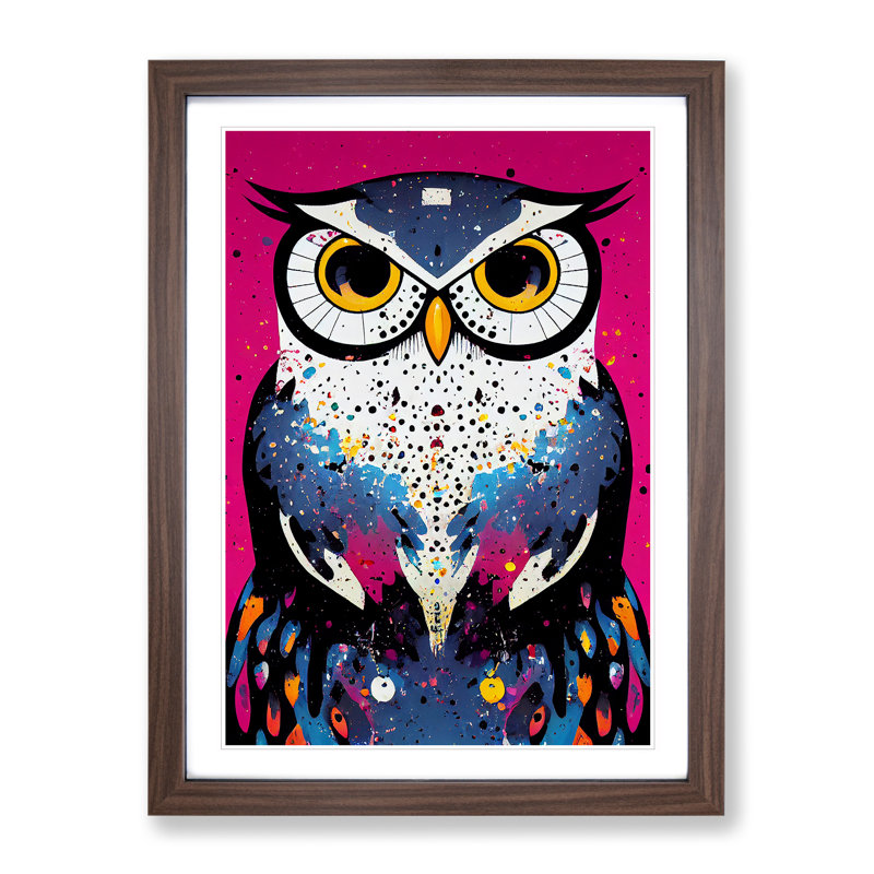 Paint Splashed Owl - Framed Print, 64cm H x 46cm W x 2cm D, Walnut