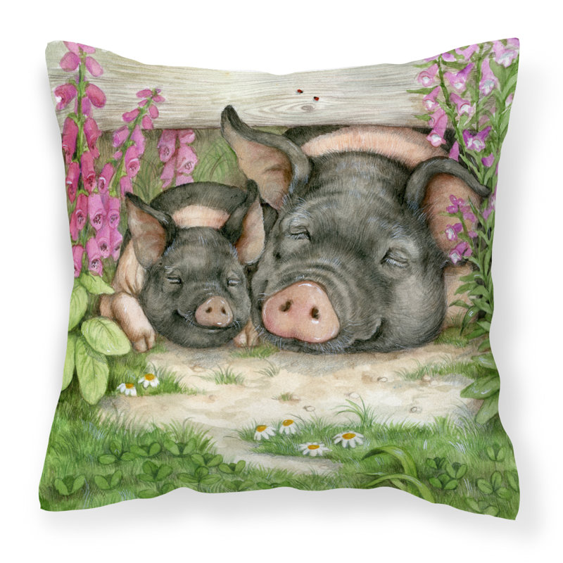  Coussin décoratif 14 "Pigs Under The Fence par Debbie Cook, 18 po x 18 po