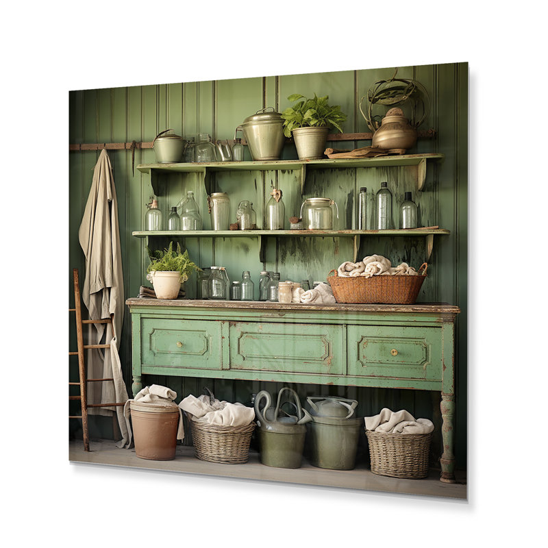 Décoration murale en métal Green Vintage Laundry Room II - Bath & Laundry, H 29 po x l 29 po x P 1 po