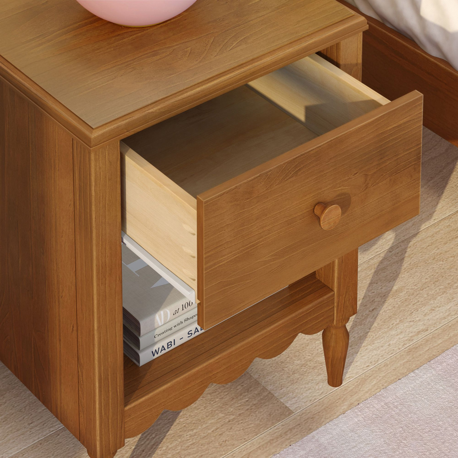 Dolly 1 Drawer Nightstand With Shelf, Pecan