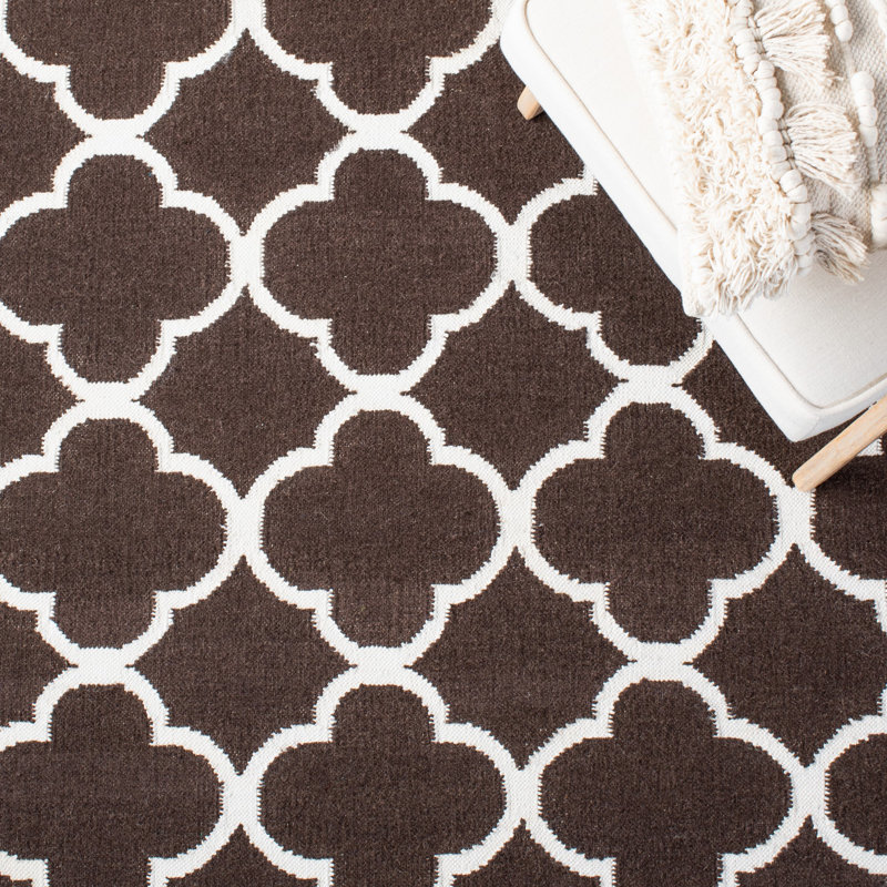 Rodgers Hand Woven Flat Weave Banana Silk/Wool/Cotton Geometric Rug in Brown, Rectangle 3' x 5'