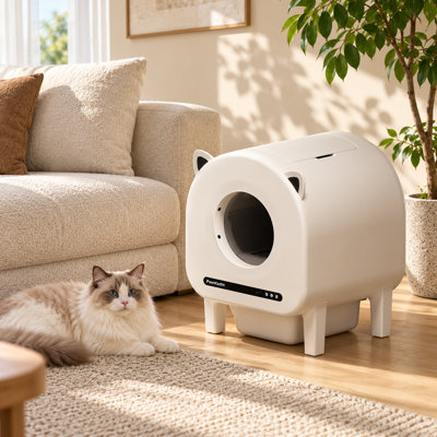 Bac à litière robotisé autonettoyant pour chat avec contrôle par application, protection de sécurité à 20 capteurs, grande capacité, contrôle des odeurs et nettoyage silencieux
