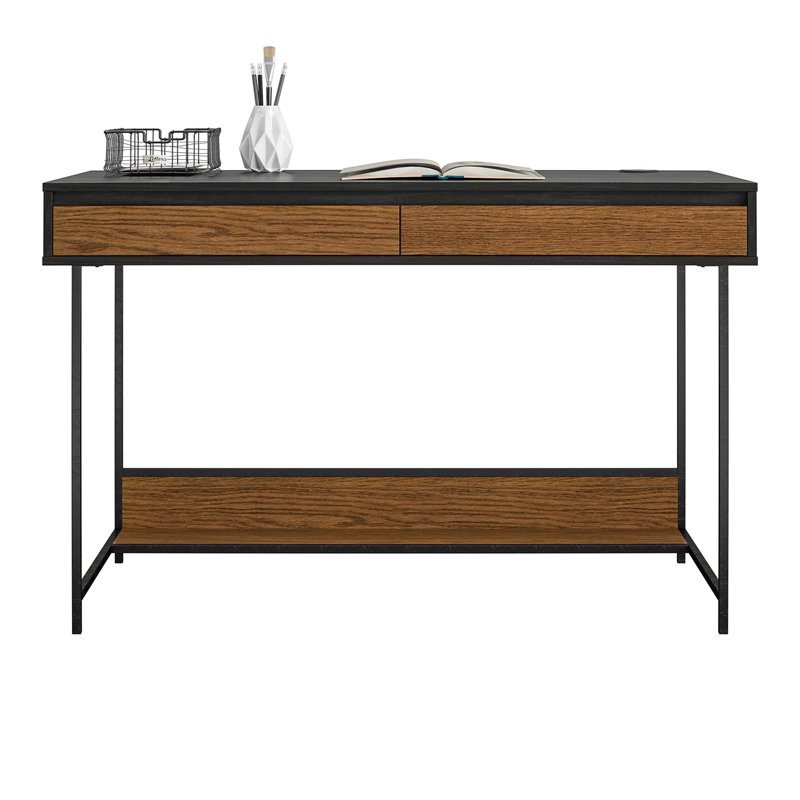Black and Brown MDF Computer Desk with USB Port and Drawers