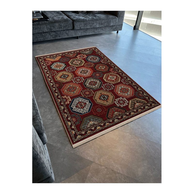Tapis décoratif rétro bourgogne, Rectangle 3 pi 3 po x 4 pi 11 po