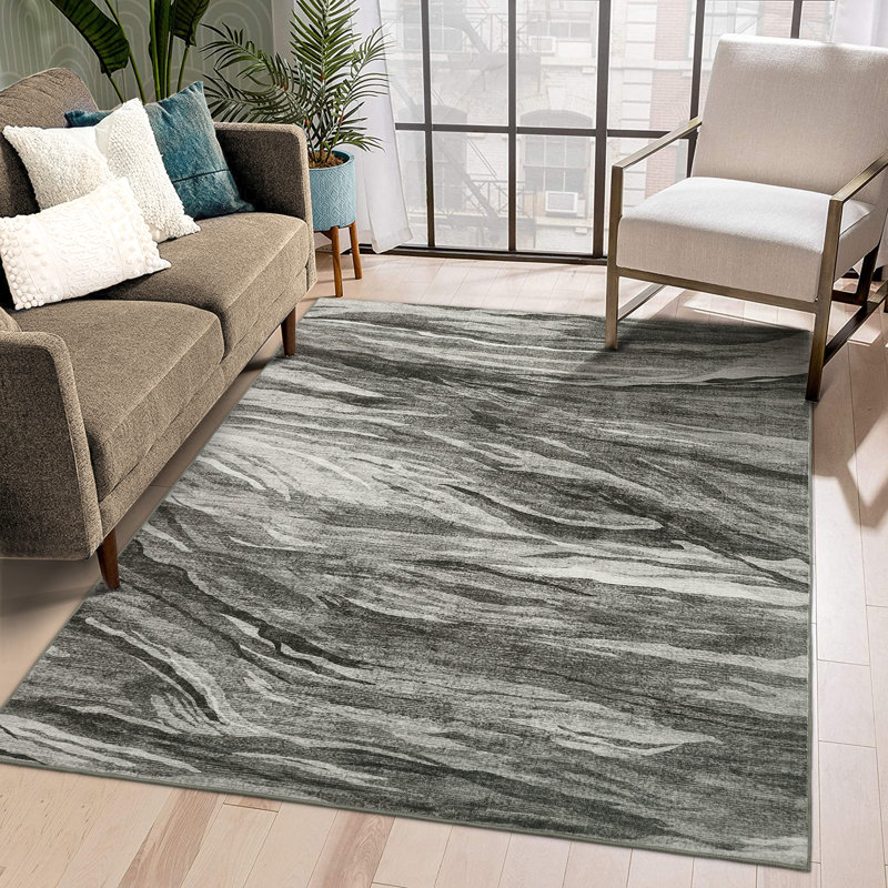 Abstract Machine Washable Rug with Rubber Backing for Living Room Modern Non-Slip Dining Room Rug Non-Shedding Rugs for Bedroom Floor Carpet for Playroom
