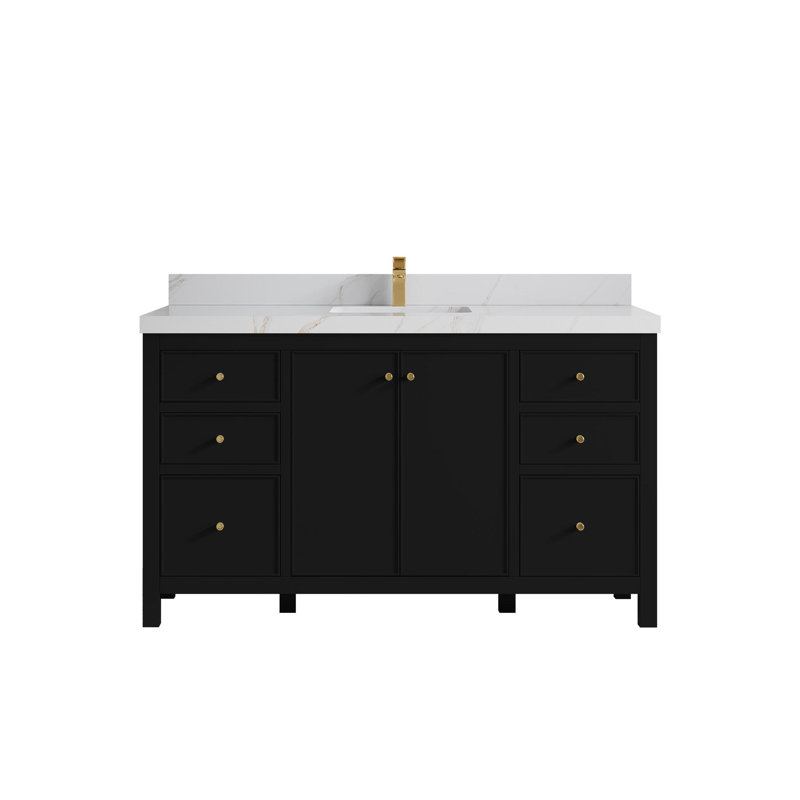 Meuble-lavabo simple 60 po avec plateau Chicago, Sienne Calacatta