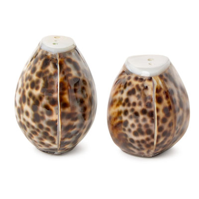 Set of 2 Tiger Cowrie Shell Salt and Pepper Shakers 2.25" H