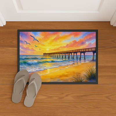 Beach Pier at Sunrise Doormat