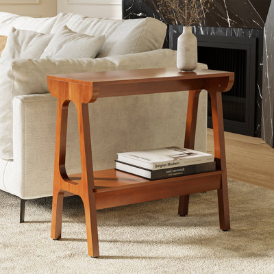 Table de bout étroite en bois massif avec rangement à 2 niveaux