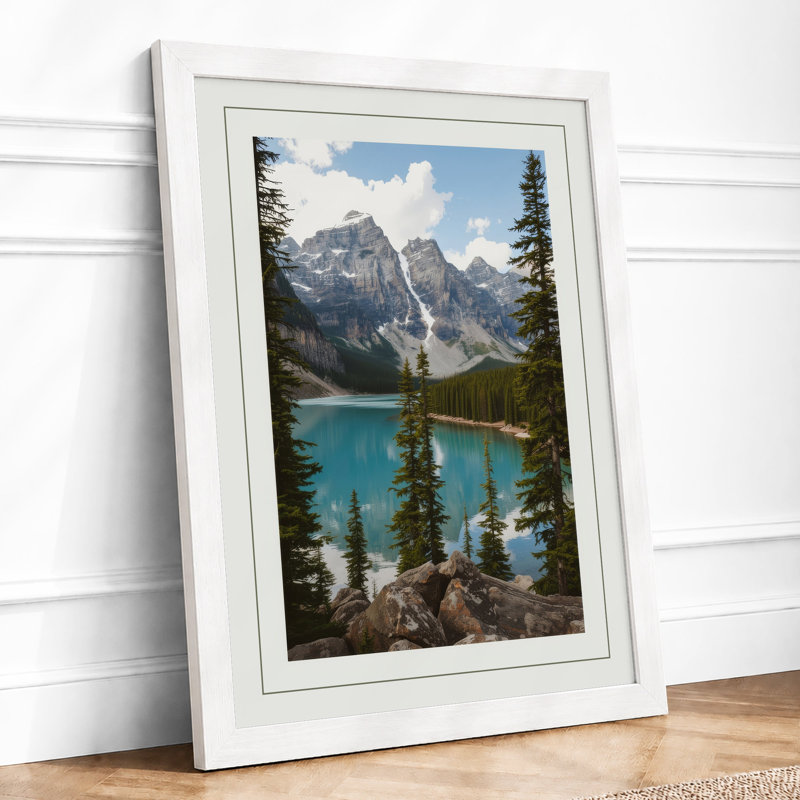 Alpine Lake Wilderness Scandinavian - Framed Print, A1 - 84.1 x 59.4 cm, White