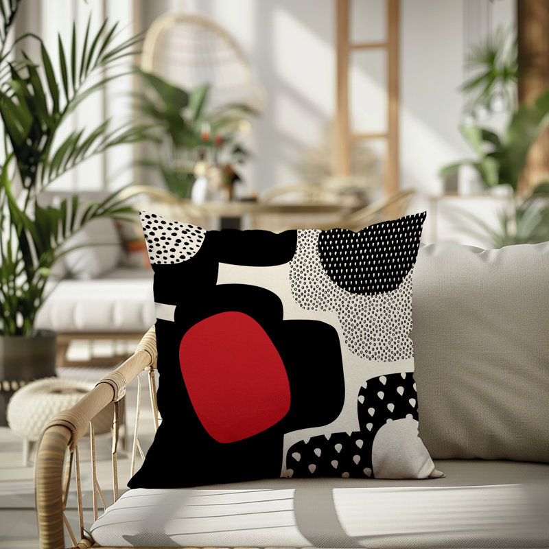 Coussin carré intérieur / extérieur pia, H 15 po x l 15 po, Red/Black/Off-White