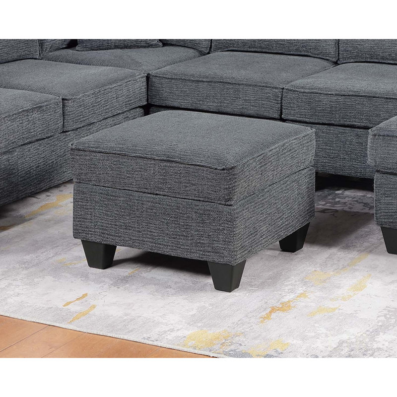 Ensemble modulaire contemporain 5 pièces avec ports USB, méridienne et repose-pieds pour les salons modernes, Gris/ardoise