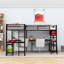 Lit mezzanine simple en L en métal avec bureau intégré, éclairage à DEL, deux stations de charge, tablettes de rangement