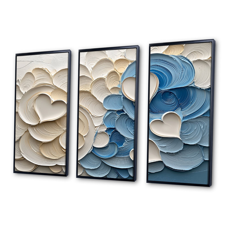 «Blue and White Spiraling Hearts I», ensemble de décorations murales spirales abstraites, H 28 po x l 36 po x P 1 po