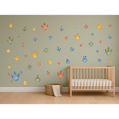 Dinosaur Footprint Wall Decals, Set of 47 Peel and Stick Nursery Wall Stickers, Satin Finish Removable Kids Room Wall Art, 20"W x 20"H (50 x 50 cm)