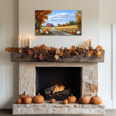 Art mural d'automne sur toile - citrouille, décoration murale, peintures d'automne campagnard, récolte, champ de maïs, art mural de l'Action de grâce pour le salon, cadre rétro d'automne, impressions sur toile tendue, 12 po x 24 po