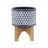 CERAMIC 5" AZTEC PLANTER ON WOODEN STAND, GRAY