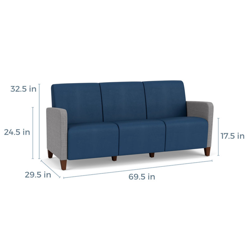 Fauteuil de réception 3 places Ravenna, Bois de noyer, Chambray gris / Patriot Plus Blue Ridge