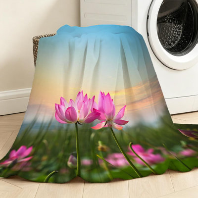 Jeté en molleton rose flanelle ultra doux, imprimé magnifique recto Bloom