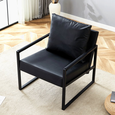 Ensemble de 1 canapé classique en cuir de polyuréthane noir et structure en métal - Conception ergonomique, un mélange parfait de styles moderne et industriel