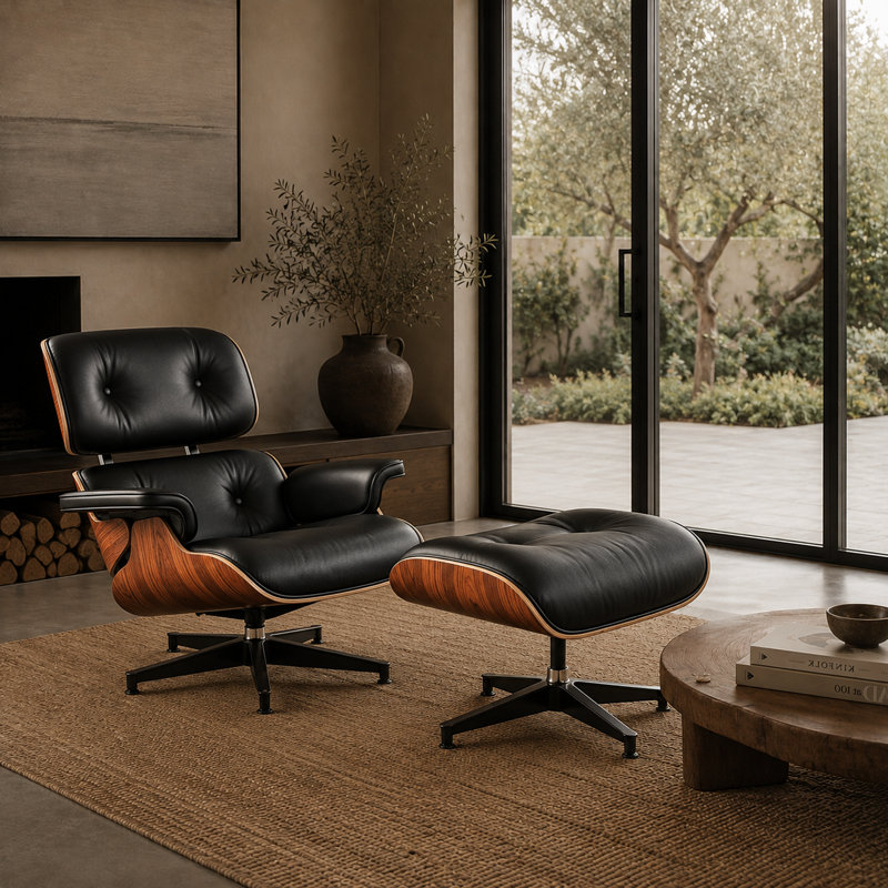 Fauteuil pivotant classique en cuir véritable avec repose-pieds pour maison moderne, fauteuil d'appoint en bois massif