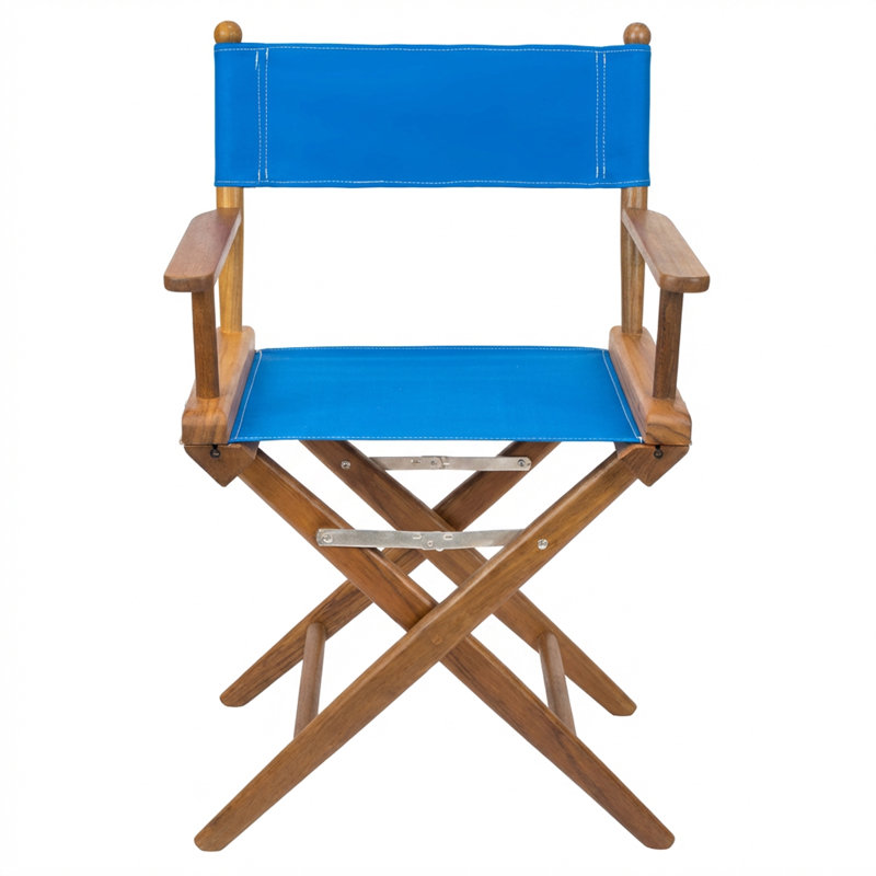 23" Blue and Natural Wood Solid Wood Indoor Outdoor Director Chair, Blue