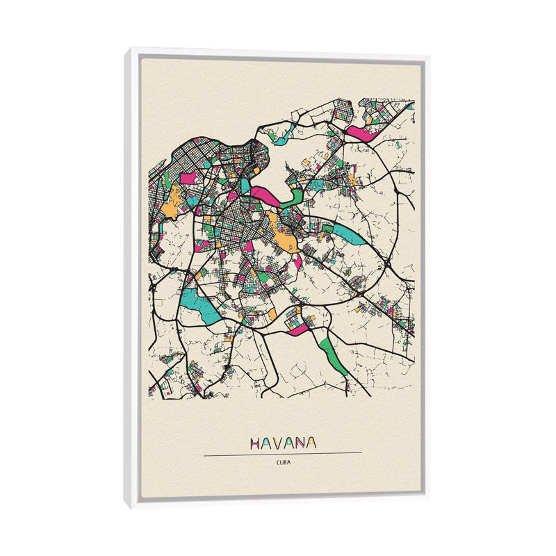 Havana, Cuba Map by Ayse Deniz Akerman - Floater Frame Gallery-Wrapped Canvas Giclée on Canvas, 66.04 cm H x 45.72 cm W
