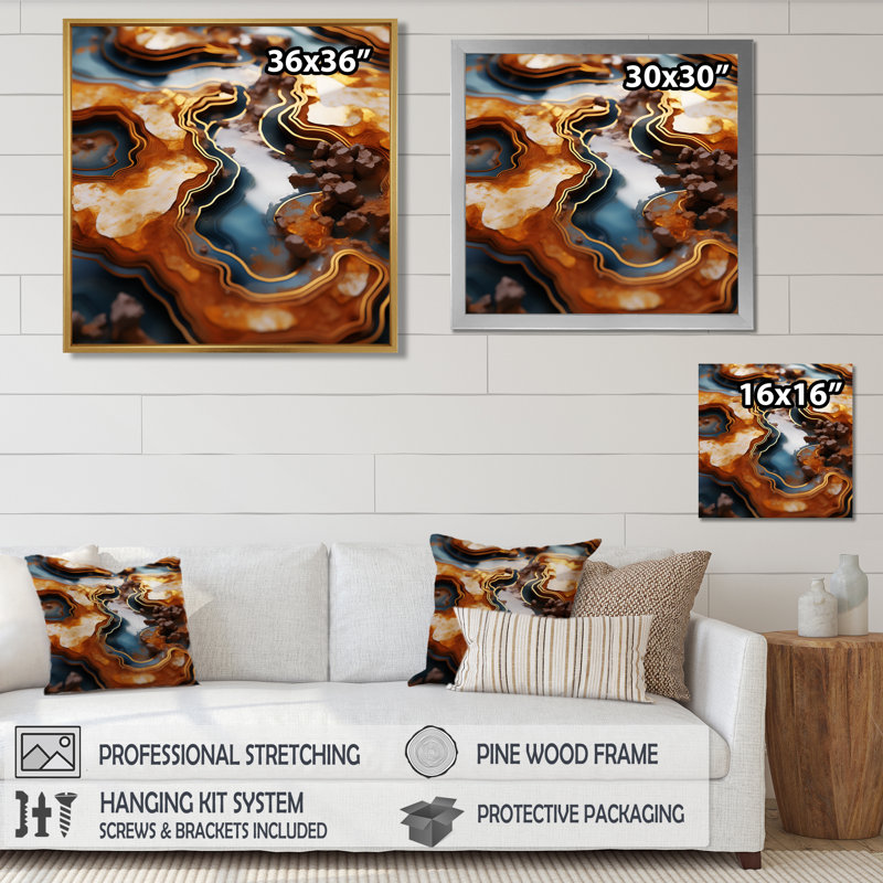 Décoration murale Tangerine Glam Elegance - marbre, H 16 po x l 16 po x P 1 po, Toile tendue