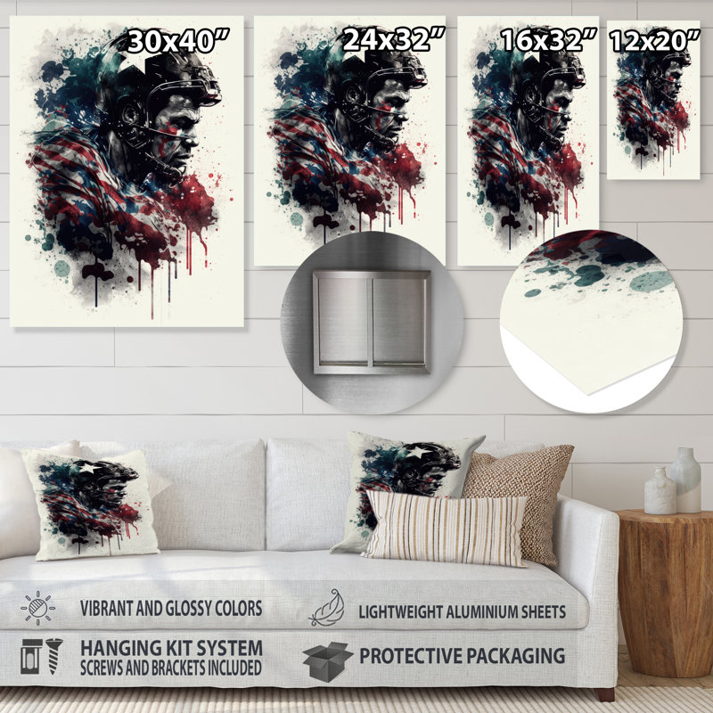 Portrait d'un joueur de football - reproduction sur toile, Toile avec cadre flottant noir, 32" H x 16" W x 1" D