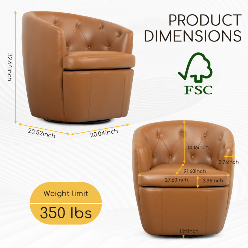Fauteuil demi-tonneau pivotant Classic, Brun