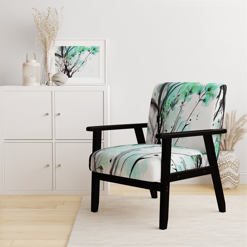 Fleurs orange abstraites - Fauteuil d'appoint rembourré traditionnel, Vert / noir / blanc, Noir