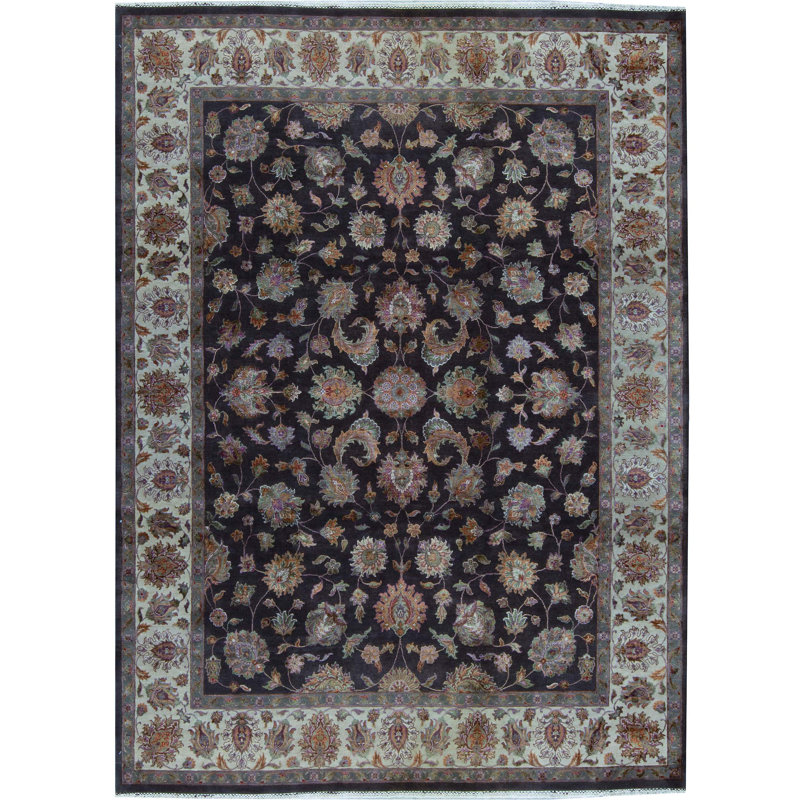 Tapis brun et ivoire de haute qualité noué à la main