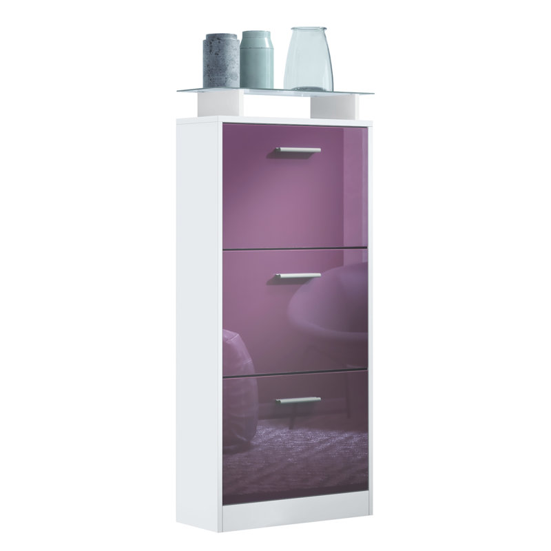 12 Pair Shoe Storage Cabinet, White/Blackberry