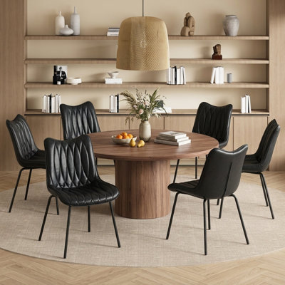 Set of 4 Mid-Century Modern Dining Chairs, Waterproof Faux Leather Side Chairs with Metal Legs, Black