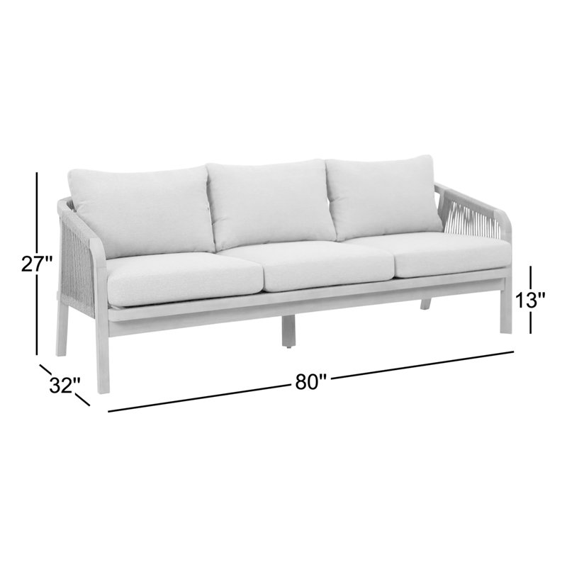 Joly 80'' Wide Straight Acacia Patio Sofa with Cushions, Beige