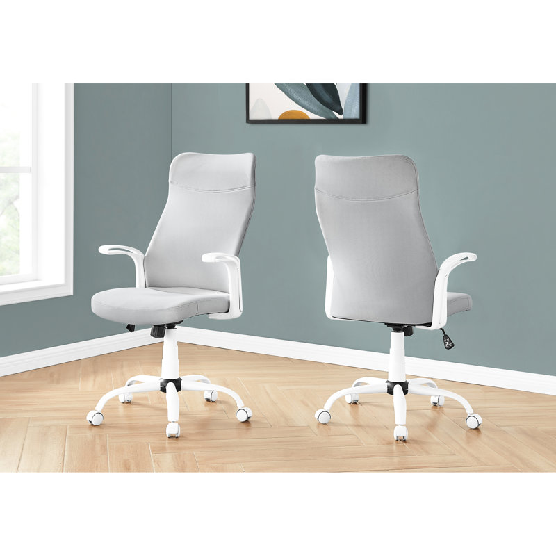 Chaise de bureau réglable, siège pivotant avec filet gris et métal blanc, siège ergonomique pour chaise de travail d'ordinateur, siège incurvé, mobilité à 360 degrés