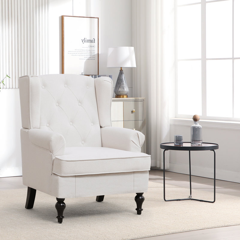 Upholsterd Wingback Armchair, Beige Linen Blend