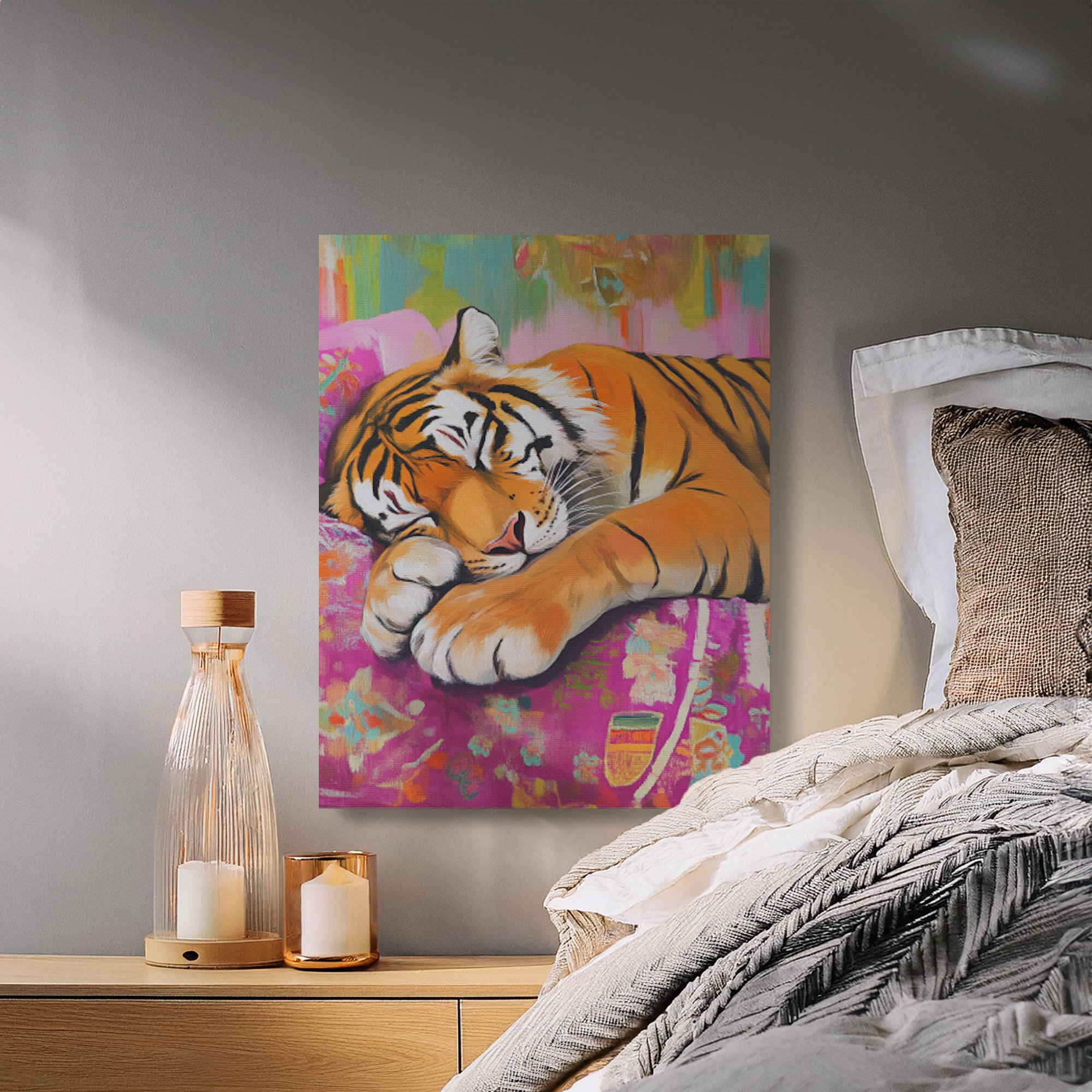 Lark Manor Serene Sleeping Tiger Canvas Wall Art, Vibrant Animal Print ...