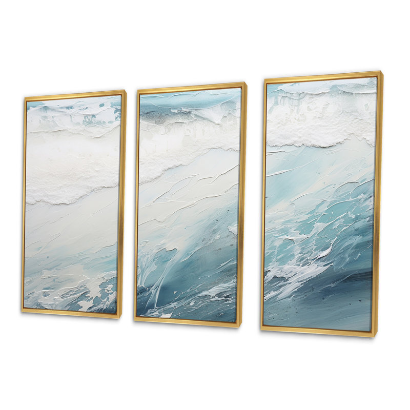 «Soft Color Minimal Beach Wave I», ensemble d'art sur toile de plage, Cadre flottant doré, H 28 po x l 36 po x P 1 po