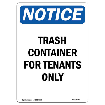 Trash Container for Tenants Only Sign