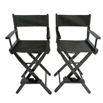 Folding Chair Of 2, Black. Canvas. Strong Populus Wood Frame. For Adult Use. 176Lbs Bearing Capacity. Easy To Install Foldable Director 2Pcs, Black, Capacity, Solid Construction, Breathable Canvas